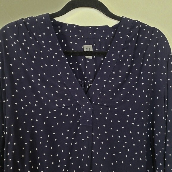Gap Women's Top Small Navy Blue Polka Dot Popover Flowy Preppy Teacher Classic - Picture 2 of 7